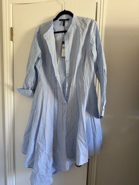 BCBGMaxAzria Light Blue Striped Long-Sleeve Shirt Dress